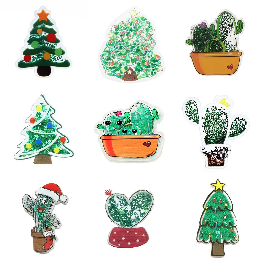 Christmas Tree Cactus Quicksand Shakers Liquid Acrylic Planar Resin Ornament DIY Hairpin Jewelry Craft Decoration Patch Applique