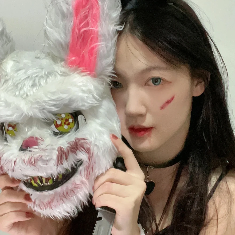 Halloween Plush Luminous Mask Terror Rabbit Bear LED Luminous Mask Plush Rabbit Halloween Party Cosplay Mask Party Photo Prop