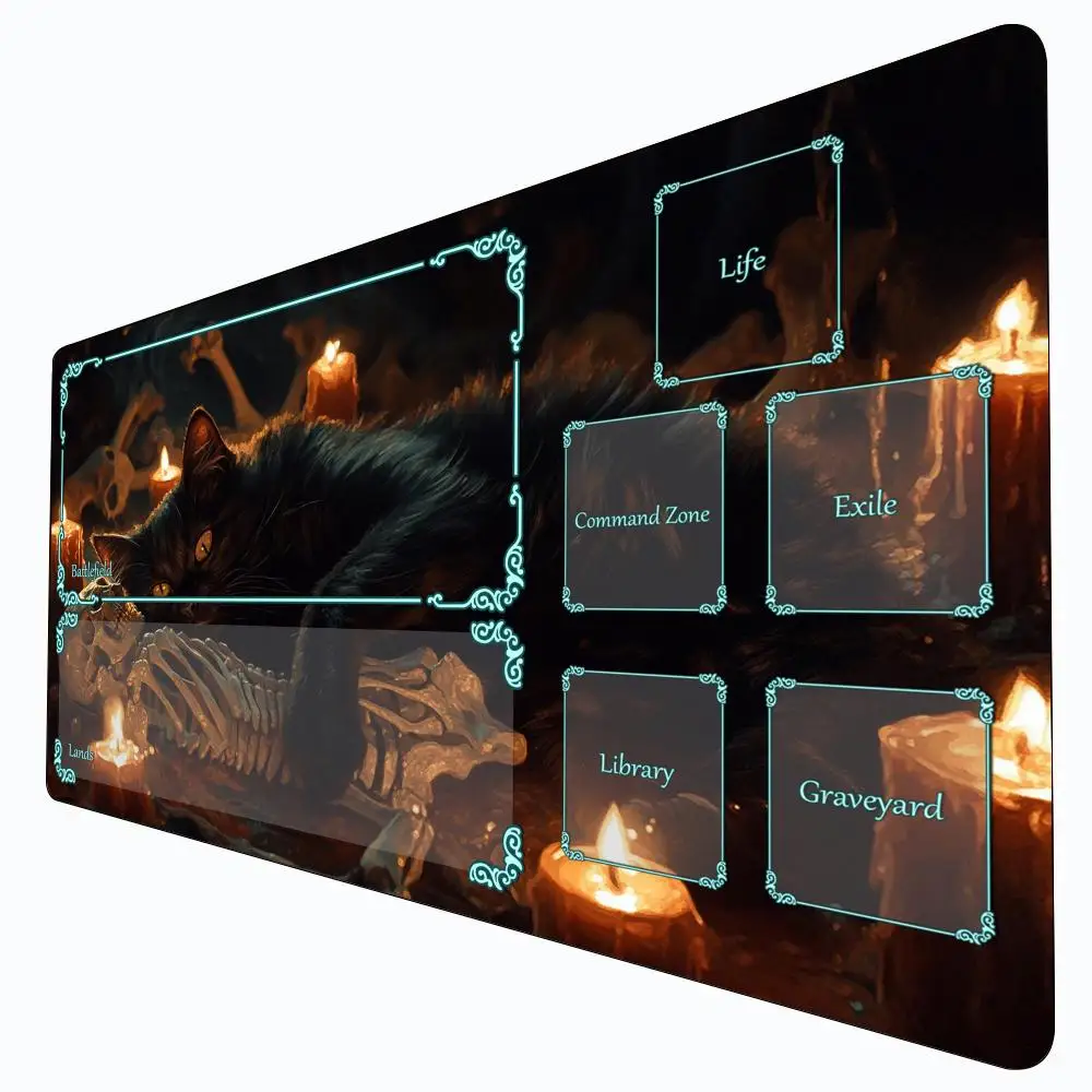 Mysterious Black Cat and Skull MTG Playmat Magic Card Battle Mat Non-Slip Durable Commander playmat Board Game Mat for TCG