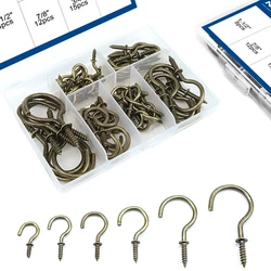 NINDEJIN 66pcs Heavy-duty Screw Hooks Kit Carbon Steel Screw-in Hook Hanger Ceil Cup Hook for Hanging Mug Plant Decorative Screw