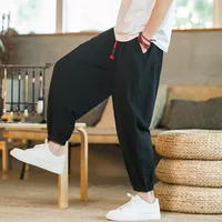 Pantalones Harem de algodón y lino para hombre, pantalones de playa informales holgados de talla grande, pantalones de pierna ancha de estilo chino, pantalones para correr de verano para hombre
