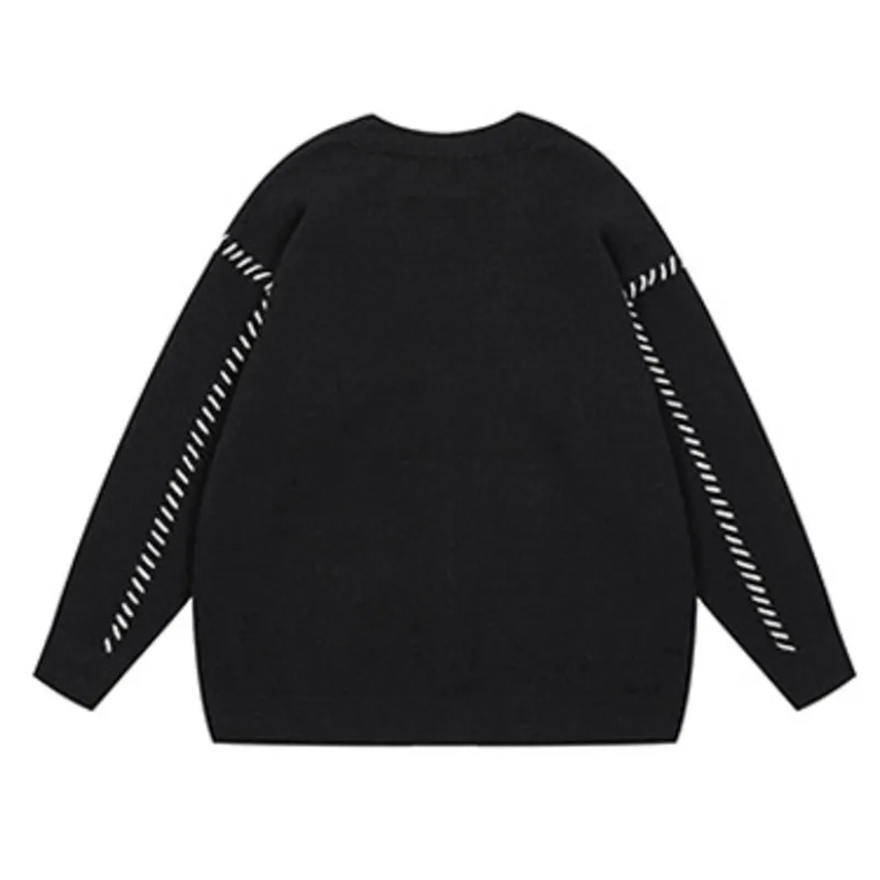 Suéter tipo cárdigan con cuello en V y costuras de hilo brillante en contraste de marca de moda, suéter chaqueta holgada versátil para hombres y mujeres