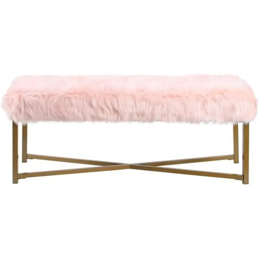 Stylish Upholstered Faux Fur Bench for Home Decor | Perfect for Living Room & Bedroom | Decorative Furniture