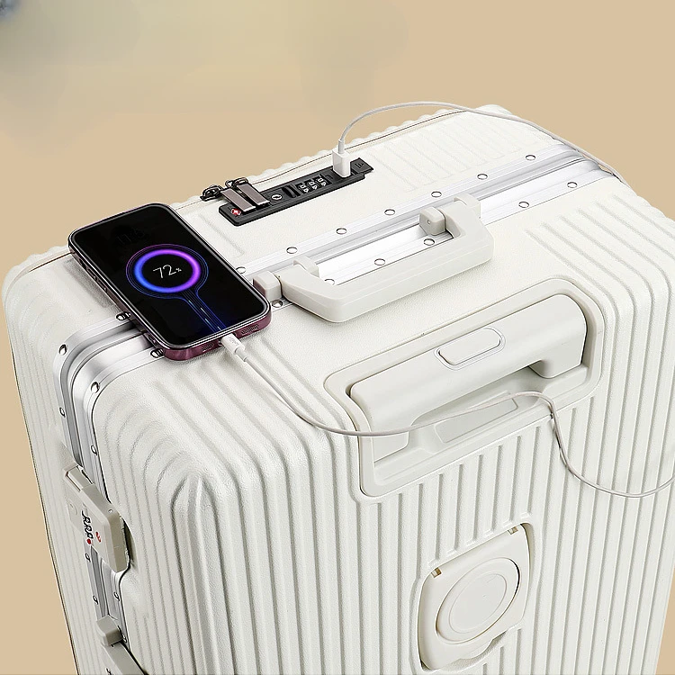 Luggage with Aluminum Frame and Thickened Front-open Cover for Male and Female Boarding with USB on multifunctional Trolley Bag