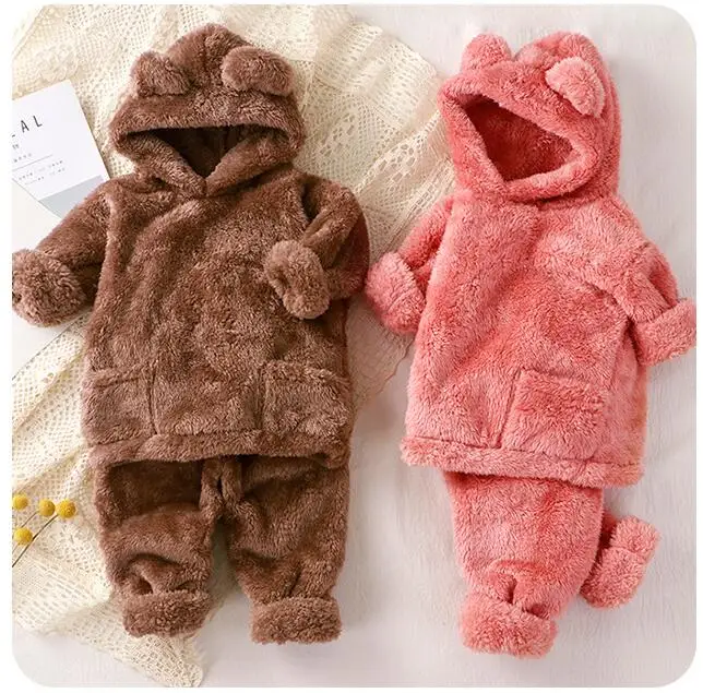 

Winter Baby Boys Girls Clothing Sets Toddler Infant Double-sided Plush Coats And Pants 2Pcs Children Warm Costume