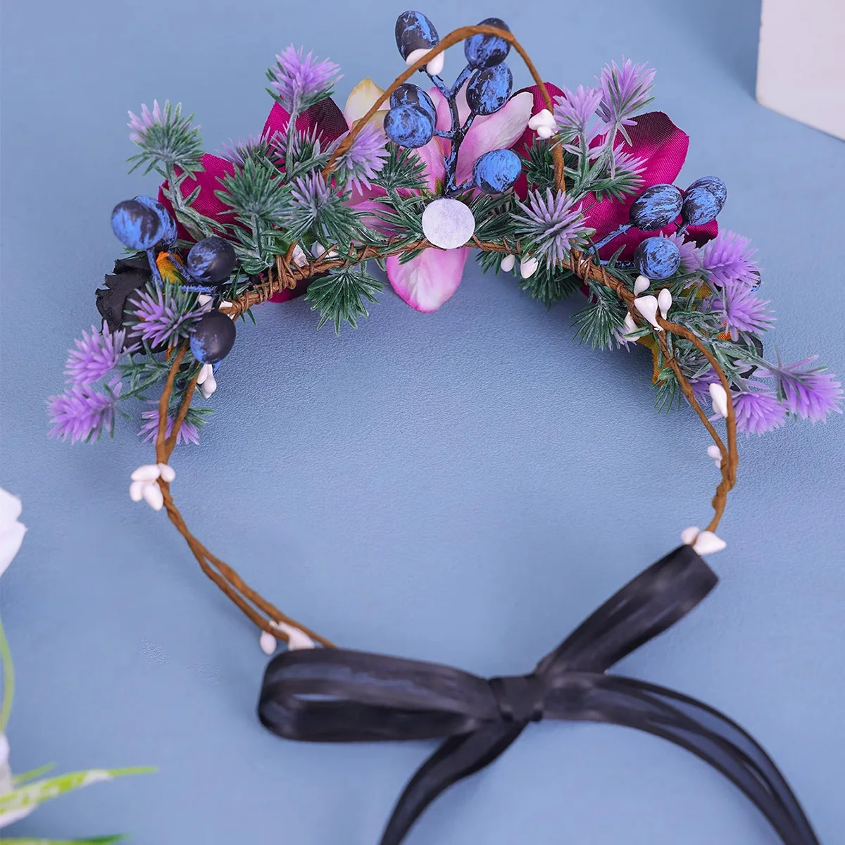 Purple flower wreath hair hoop fairy aura headwear retro forest style flower wreath headwear accessories image 4