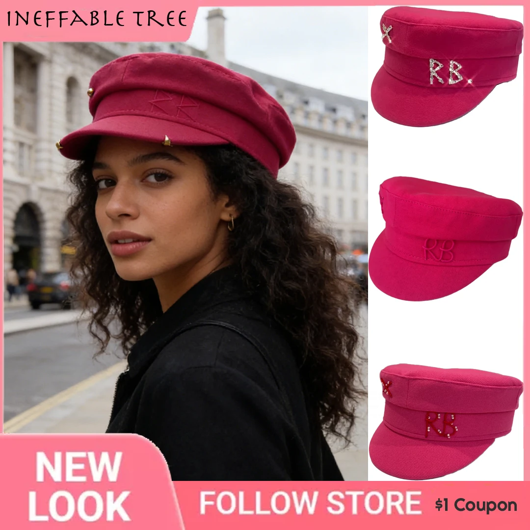 

Новые розовые шерстяные кепки-газетчики с монограммой и стразами для женщин, британский стиль, весна-лето, для улицы, с плоским верхом