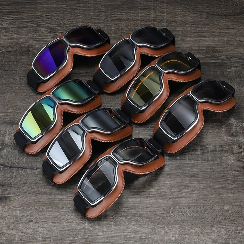 

Vintage Motorcycle Goggles - Retro Leather Windproof UV Sunglasses for Cycling & Scooter