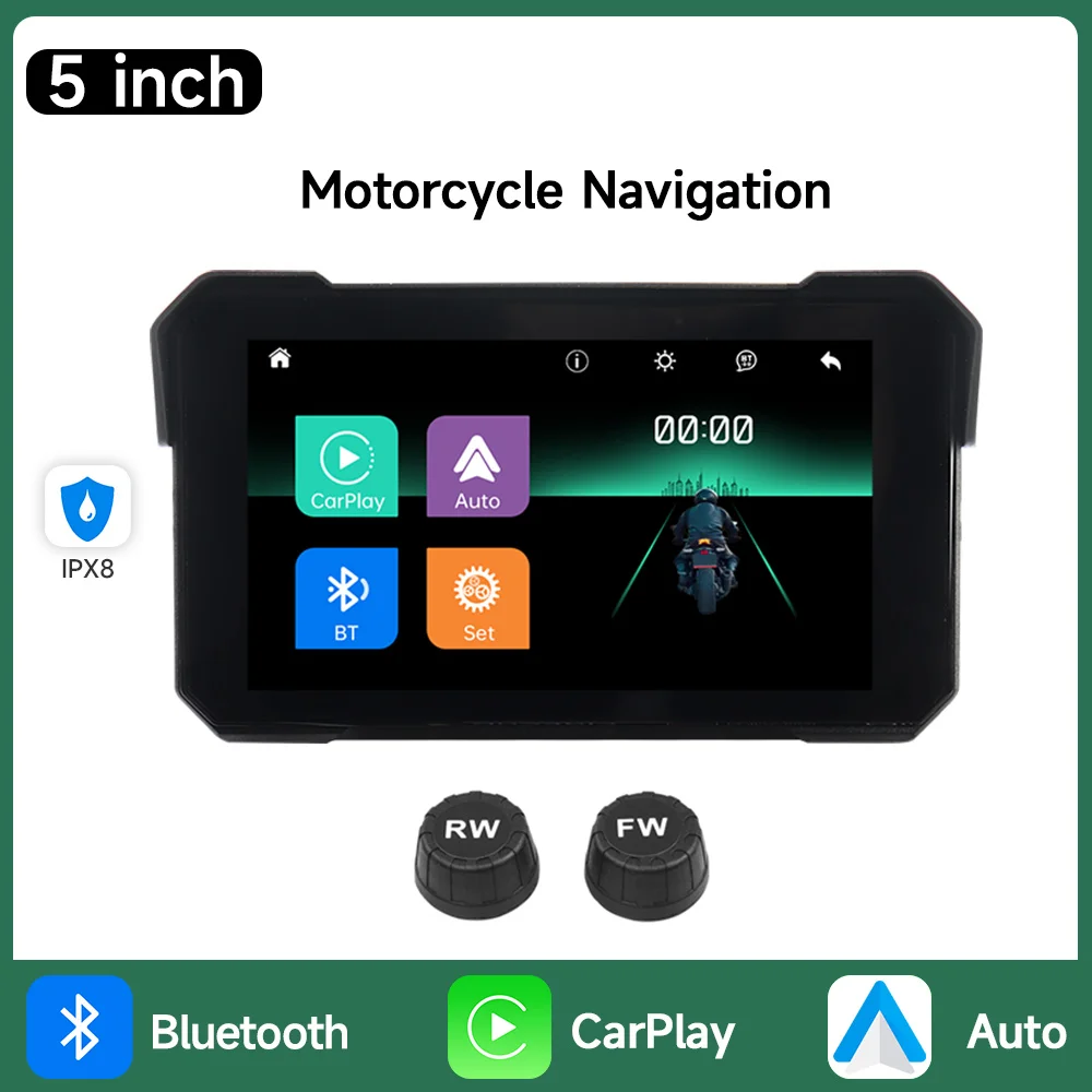 5 inch motorcycle screen wireless CarPlay Android Auto GPS navigation multimedia player IPX7 waterproof screen Bluetooth