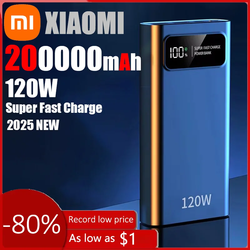 Xiaomi 200000mAH 120W Power Bank Super Fast Charging Battery High Capacity Digital Display Power Bank For iphone Samsung Xiaomi