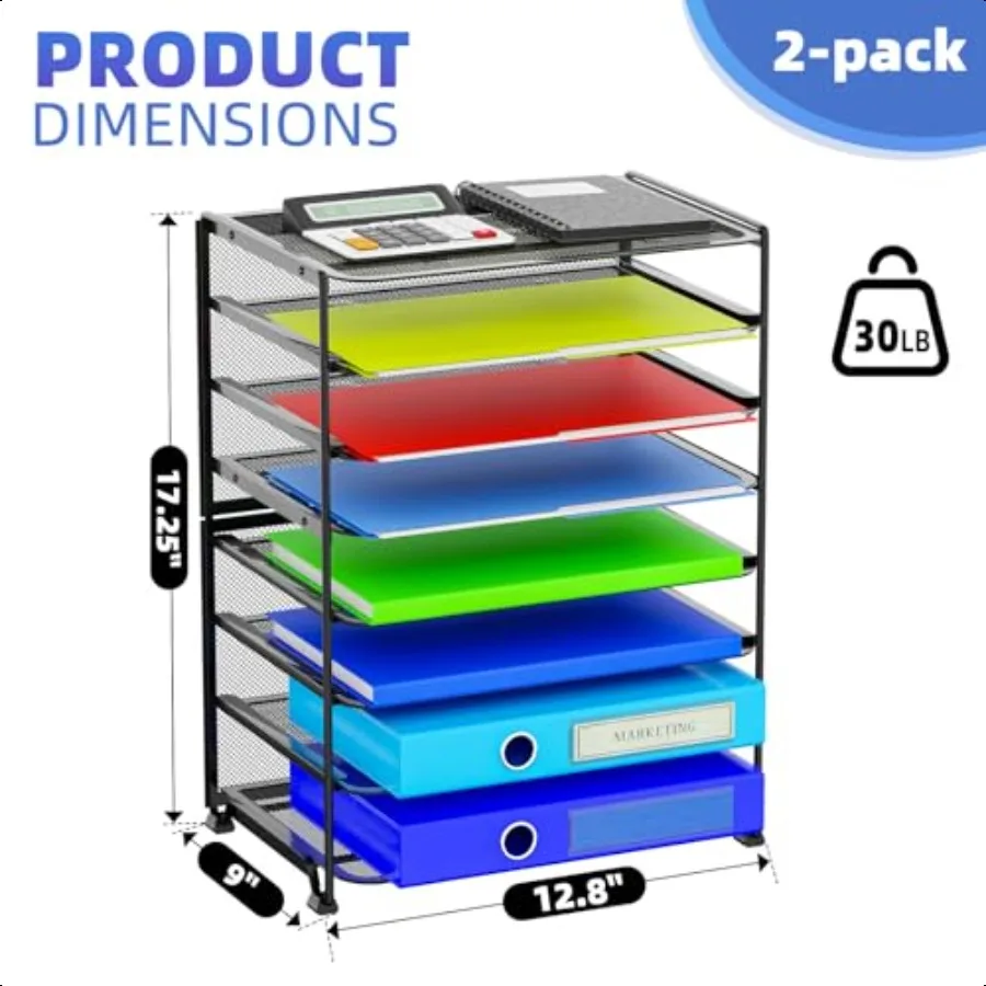 Простой трендовый 2 упаковки, 8-уровневый лоток для писем, бумажная сетка, настольный органайзер для файлов для офиса, школы, рабочего стола, черный