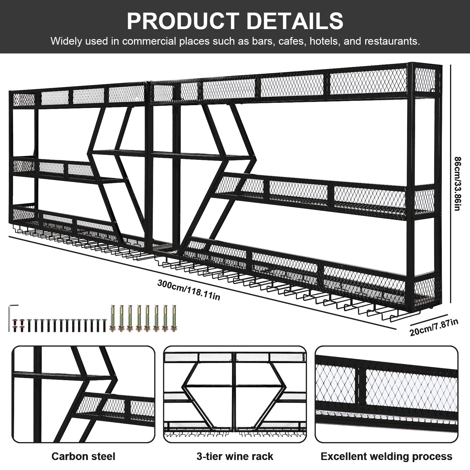 3/4 Tier Wall Mounted Liquor Shelf Metal Hanging Wine Bottles Display Shelf with Glass Holder for Kitchen Dining Room Home Decor