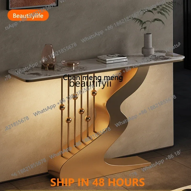 

Italian Light Luxury Stone Plate Console Living Room Aisle Doorway Cabinet Console Tables Stainless SteelFH H