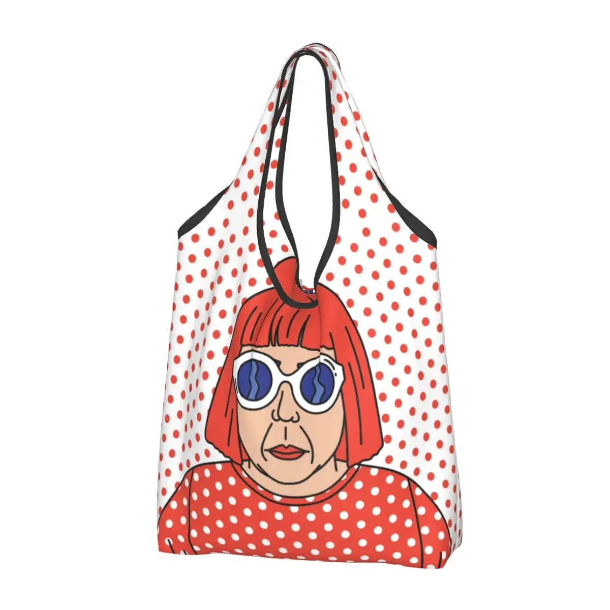 Custom Cute Yayoi Kusama Self Portrait Shopping Tote Bag Portable Groceries Shopper Shoulder Bag