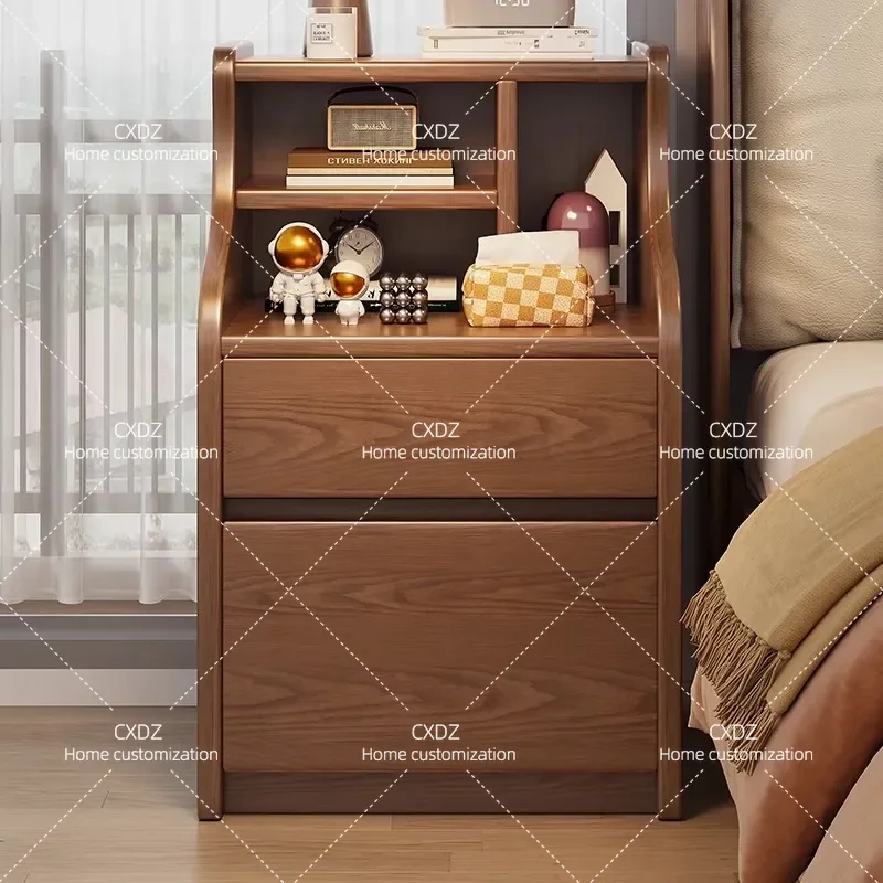 Solid Wood Bedside Table with Integrated Hidden Safe Smart Fingerprint Password Lock Anti Theft Security Locker for Home