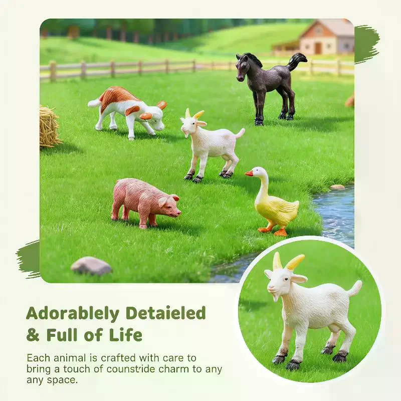 5Pcs Farm Animal Farmer Figurine Set Realistic Pig Cow Horse Goat Educational Farm Playset