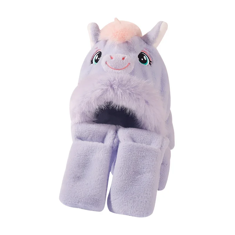 Miniso Little Pony الأطفال قبعة وشاح المتكاملة ثلاث قطع مجموعة للفتيات زائد الصوف سدادات حماية الأذن قبعة الباردة قبعة تدفئة
