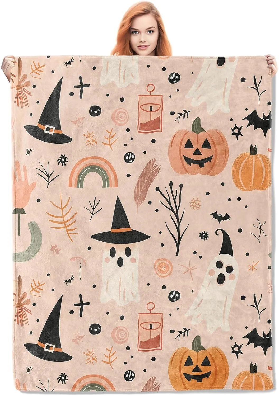 

1PC Halloween Theme Throw Blanket Pumpkin Skull Ghost bats hats Thin Blanket Gifts for Couch Bed Car Home Camping all season use