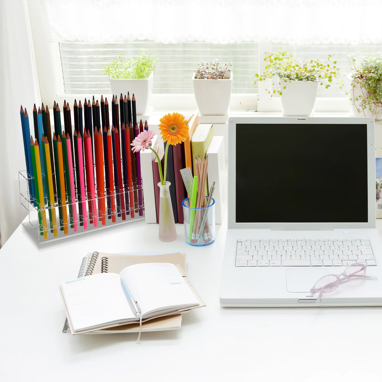 Opvouwbare pennenhouderstandaard Bureau-organizer met meerdere gaten voor potloden Schilderpennen Borstels Opbergrek Plastic bureaubladoplossing