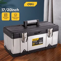 Deli Suitcase Tool Box Stainless Steel Toolbox Industrial Grade Protable Empty Tools Storage Box Metal Tools Organizer Boxes