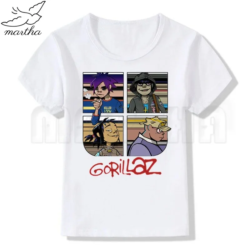 Cartoon Gorillaz Print Boys T Shirt Cartoon Funny TShirt for Children Summer Kids Clothing T-shirt Cartoon White Tops Tee