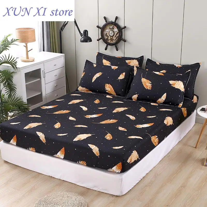 New 3 pcs Fitted Bed Sheets Single Bed Sheet Geometric Pattern Stitching Mattress Cover with elastic For Double Bed Sheet