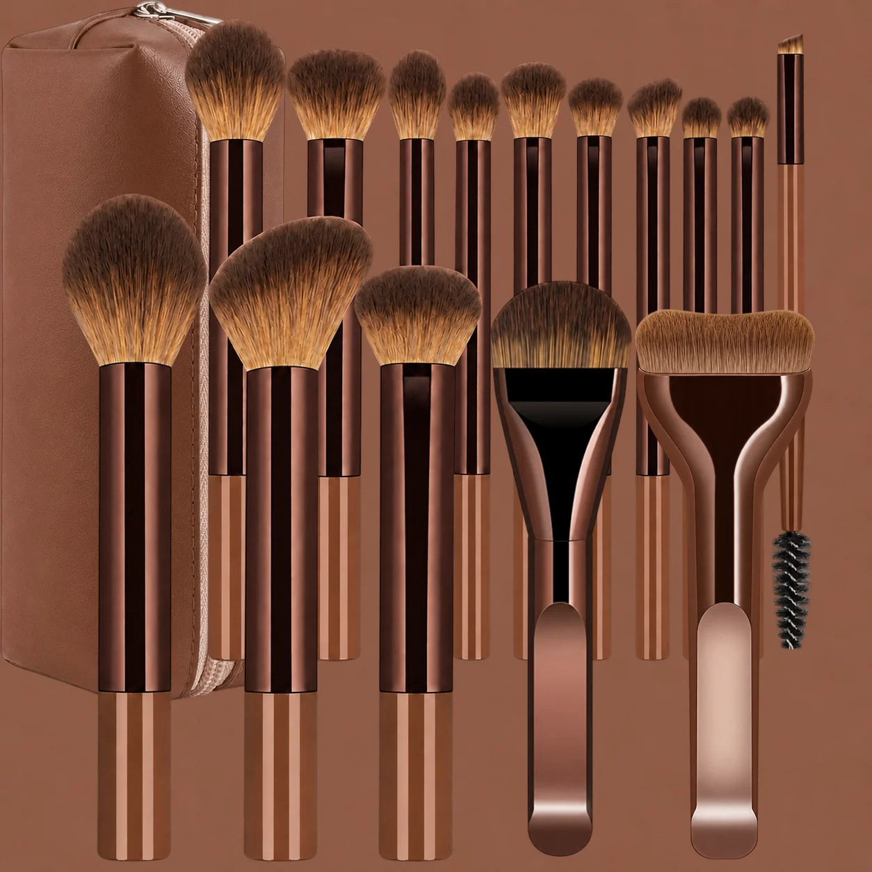 15pcs Makeup Brush Set with Aluminum Storage Tube, Portable Travel Brushes, Soft Nylon Bristles, Foundation, Powder, Blush, Cont