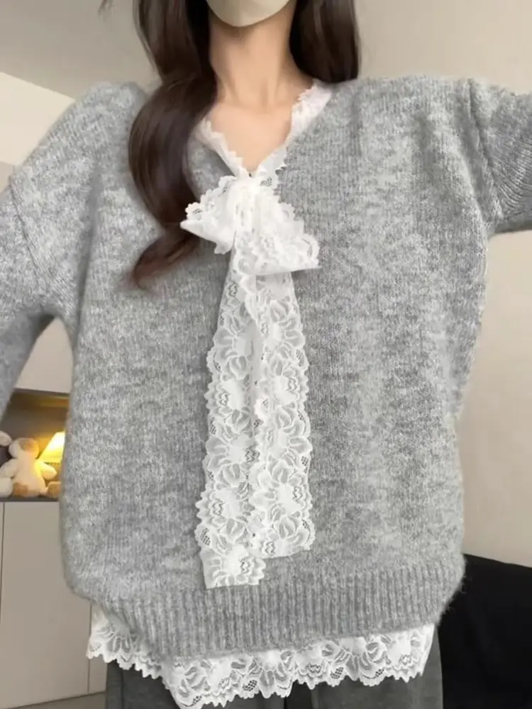 

Sweaters Jumpers Pullovers Womens Pullover Knitwears Cotton Casual Style Oversize Street Urban Y2K Fashion Vintage Sport Chic BF