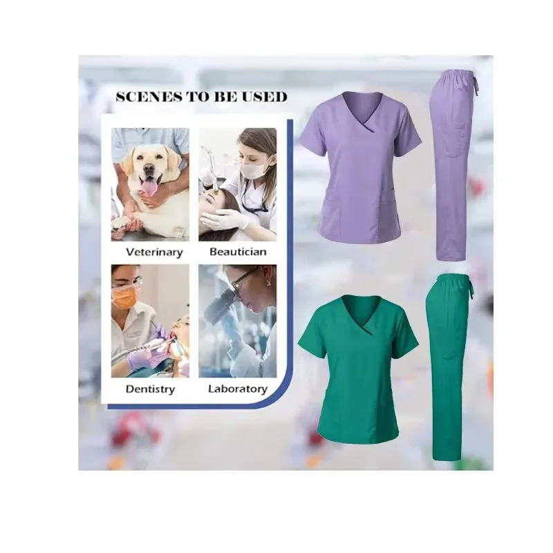 Women Medical Uniforms Elastic Scrubs Sets Hospital Surgical Gowns Short Sleeve Tops Pant Nursing Accessories Doctors Clothes