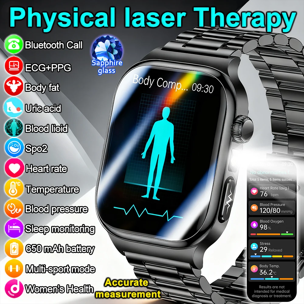 

2025Nursing Level Uric Acid Blood lipids Smart Watch Men Blood Pressure ECG+PPG Clock Body Analysis Voice Call Health Smartwatch
