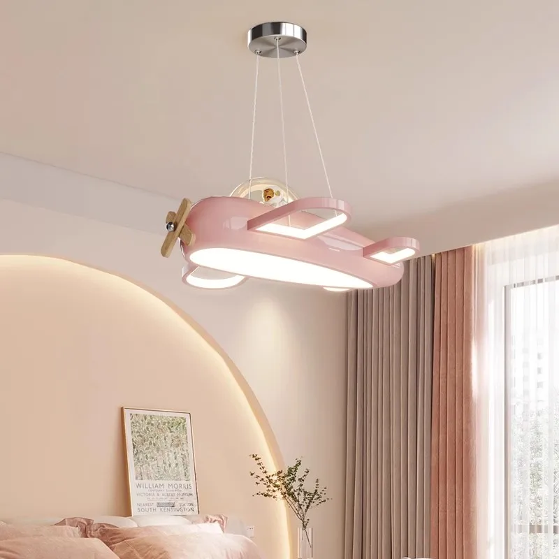 Pink Cream Color Airplane Lights Children's Room Chandeliers Romantic Boy Girl Bedroom Baby Room Astronaut Helicopter Chandelier