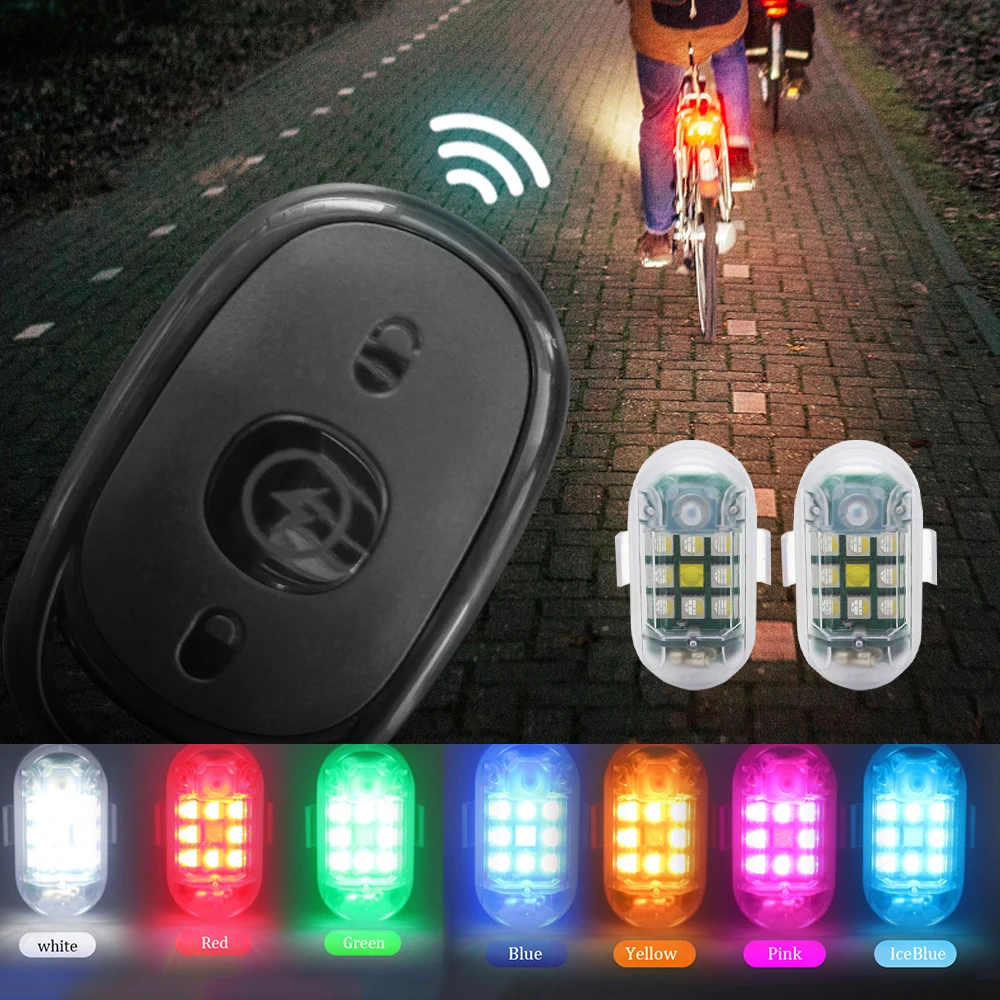 Wireless Remote Flash Set Motorcycle LED RGB Warning Light Mini Signal Light Drone Strobe Light 7 Color Indicator Safety Lights