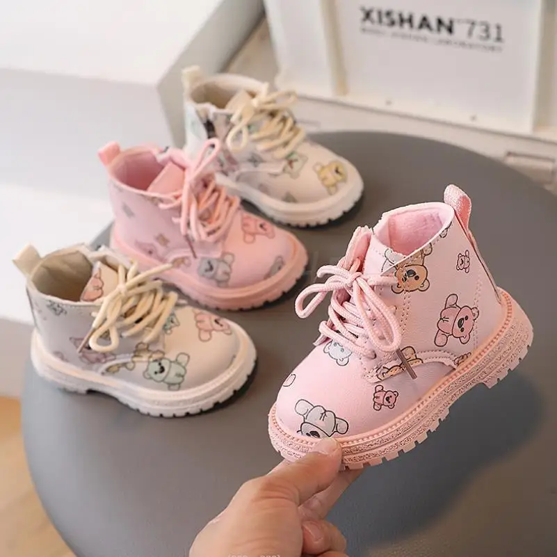 Autumn Winter Kids Girls Child Snow Boots Pink Beige Cartoon Fashion Children Casual Toddler Shoes Waterproof Party Ankle Boot