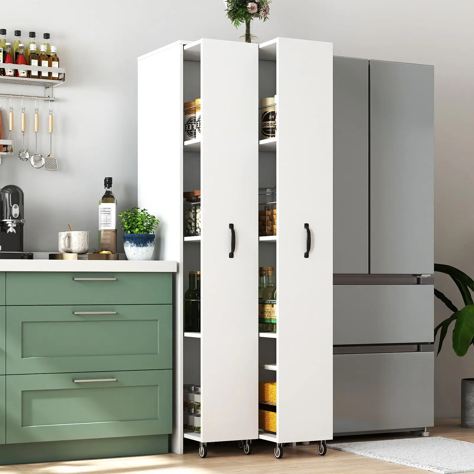 Food Storage No Pantry - Slim 4-Shelf Mobile Pantry Cabinet With