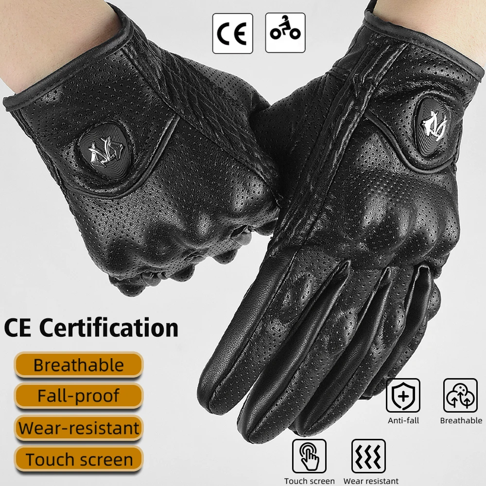 

CE Approved Ultra-thin&Light Vintage Leather Motorcycle Racing Glove Perforated Breathable Motorbike Motocross MTB Biker Gloves