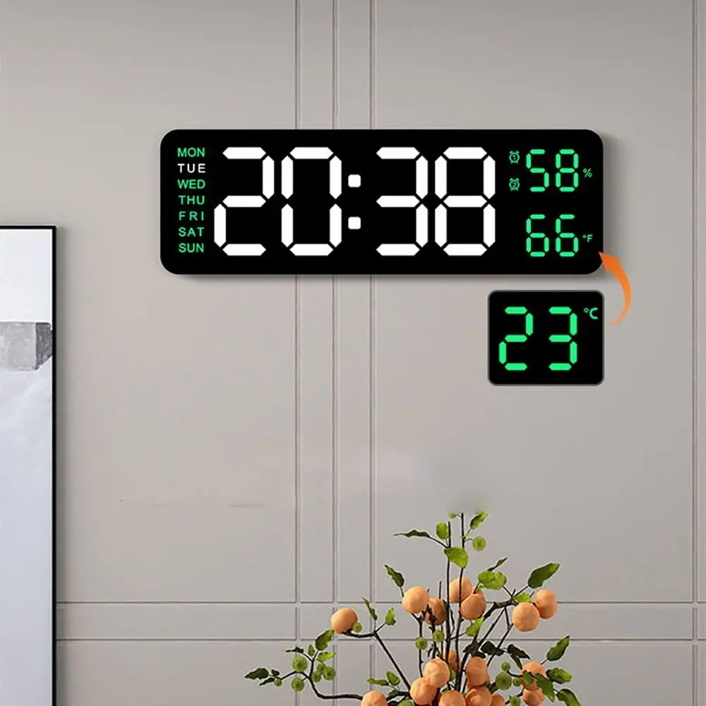 Electronic Wall Clock Temperature Date Display Table Clock Wall-mounted Digital LED Clocks for Home 12/24H Voice Control DST