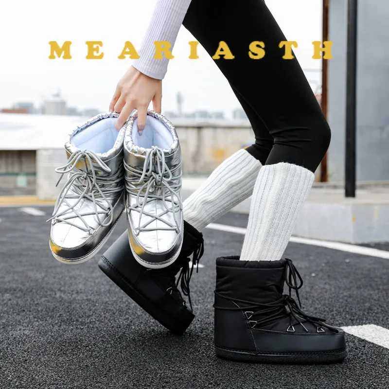 

Женские ботинки, трендовые зимние ботинки с зонтиками 2024, водонепроницаемые зимние ботинки на платформе со шнуровкой, черные лыжные ботинки, женские уличные хлопковые ботинки