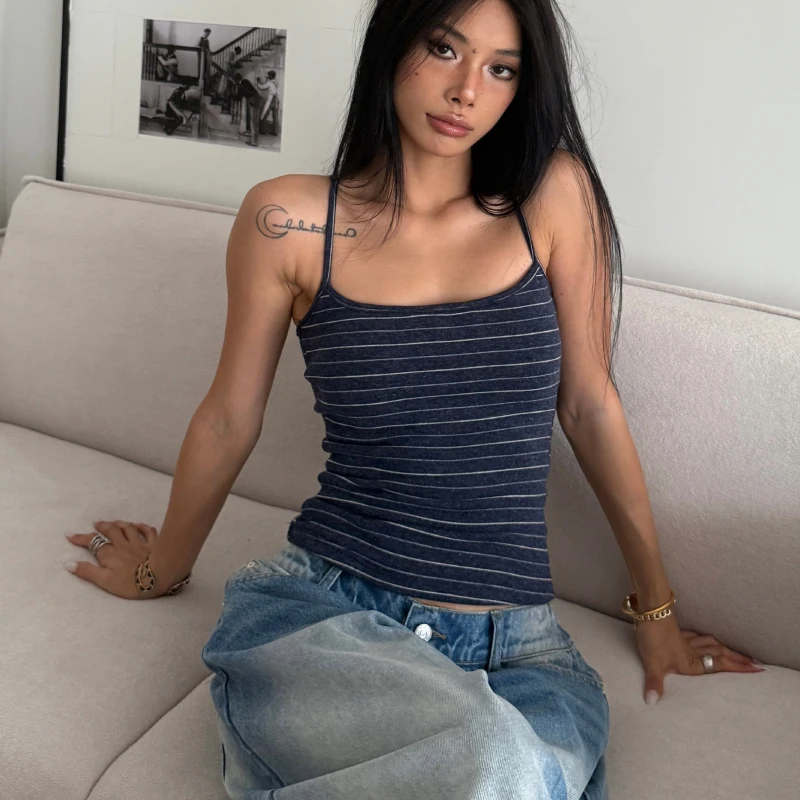 

Vintage Top With Chest Pad Tanks & Camis Stripes Gary Clothes Women's Fashion Bustier Vest Sexy Camisole Woman Clothing Y2k Tops