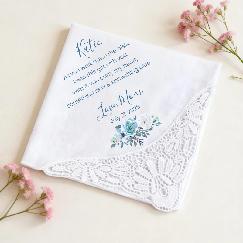 Custom Handkerchiefs for Women Personalized Wedding Handkerchiefs White Cotton Handkerchief, Birthday Gift for Mom
