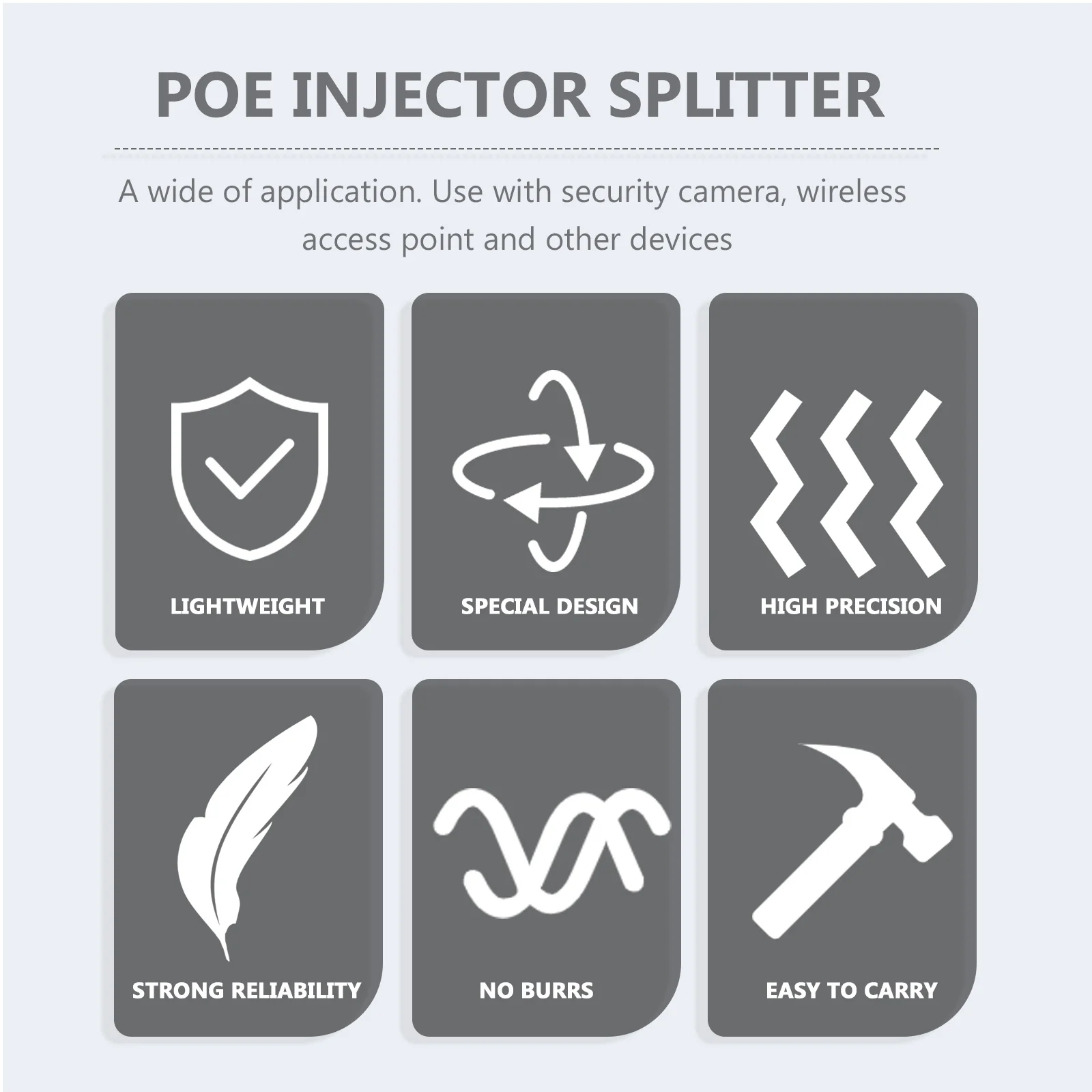 

8Pcs Splitter Line Professional Passive Injector Splitter for Security Camera Network Power Supply Adapter