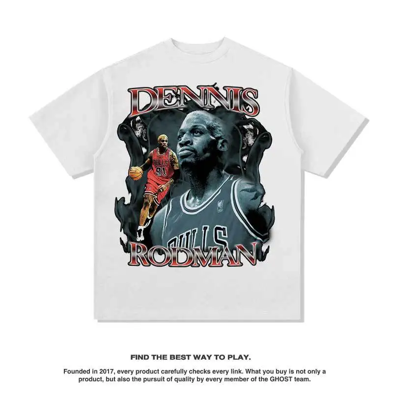 Fashion Vintage Loose Basketball Graphic Retro Washing Summer The Worm Dennis Rodman Oversized Tee t-shirt tops men Short Sleeve