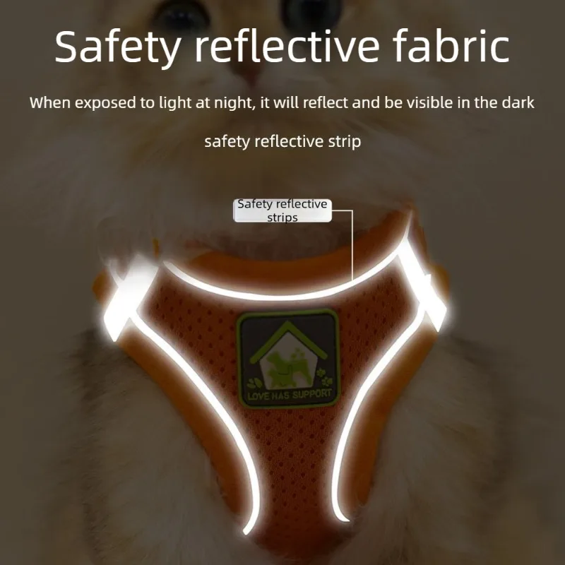 1PC Reflective Vest Type Cat Harness Escape Proof Adjustable Pet Chest Back Strap with Matching Durable Cat Leash