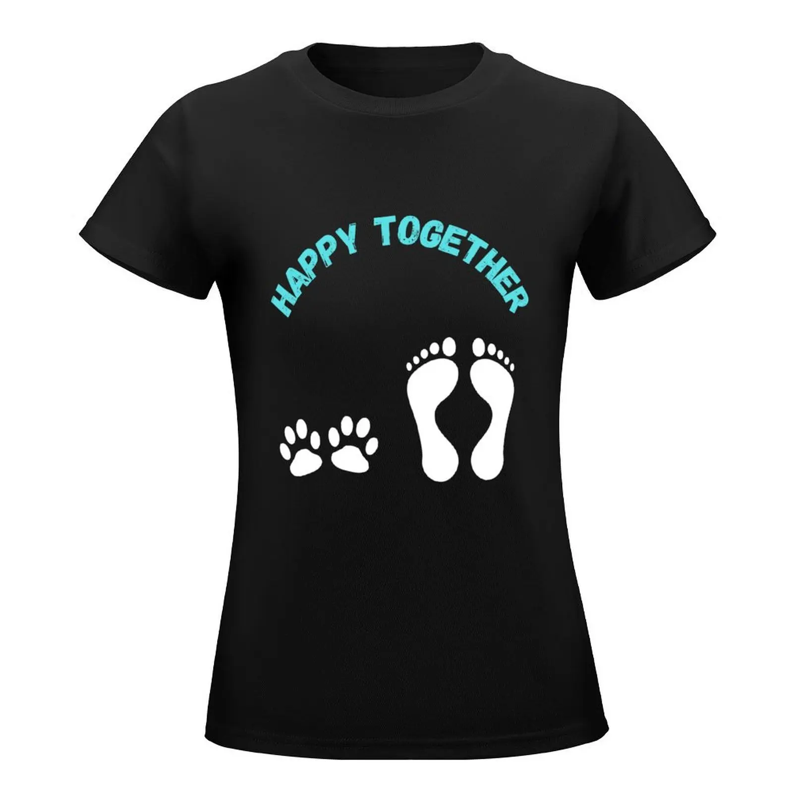 Happy Together Dog Paw and Footprint Design T-Shirt sweat plain hippie clothes summer blouses woman 2024