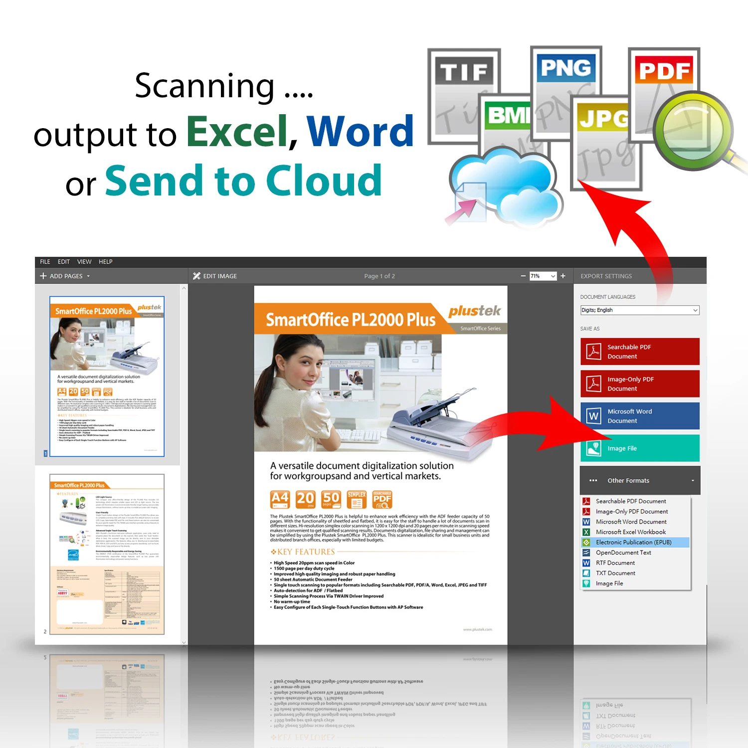 Plustek PN30U A4 ネットワーク デスクトップ ドキュメント スキャナー、自動ドキュメント フィーダー付き高速、ADF、イーサネット