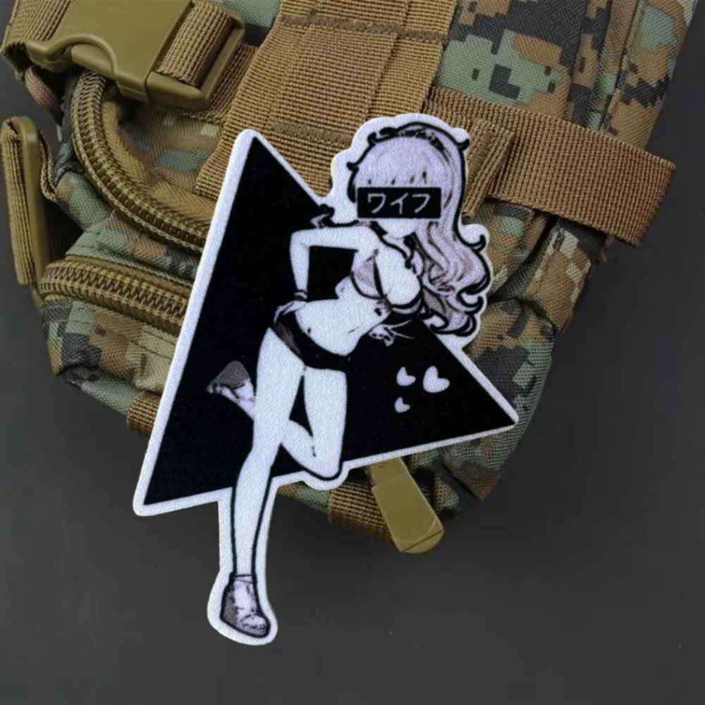 Waifu Girls Printed Hook&Loop Emblem Anime Girl Tactical Patch on Clothes Military Morale Badge Armband Backpack Stickers view 4