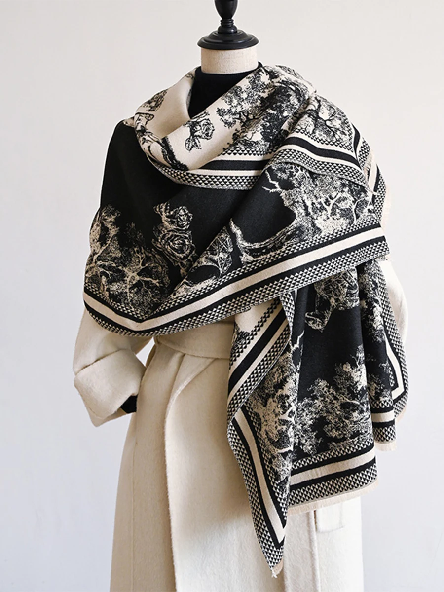 

Зимний теплый кашемировый шарф для женщин, роскошное одеяло из пашмины, толстая шаль, шейный платок, модное пончо Bufanda Echarpe 2024