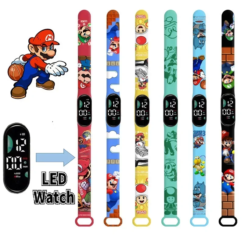 

Mario Bros Children's Watches Action Figures Luigi Princess Peach Yoshi Bowser kids Sport Wristband Waterproof Digital Watch