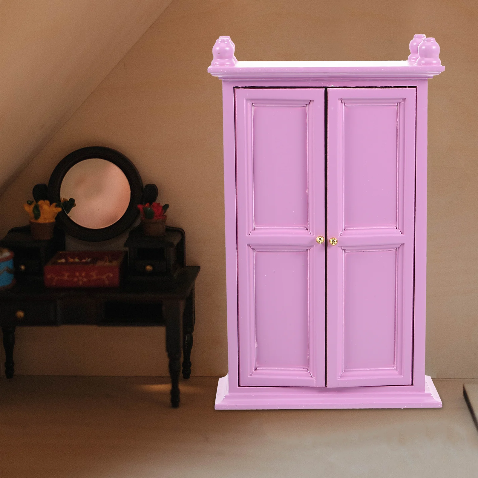 

Cartoon House Mini Wooden Decoration Cabinet Micro Scene Dollhouse Wardrobe
