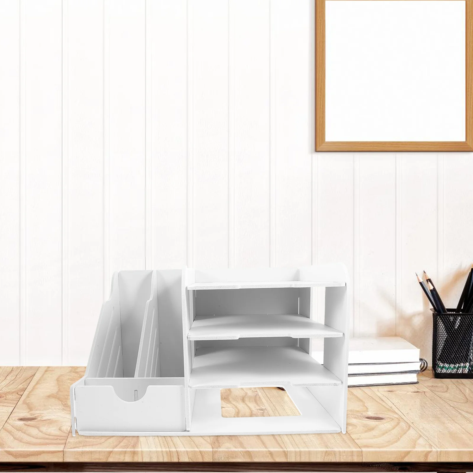 

4-Tier Office File Rack Desktop Storage Shelves Organizer File Box Stationery Container Magazine Storage Box Mesh Pen Holder