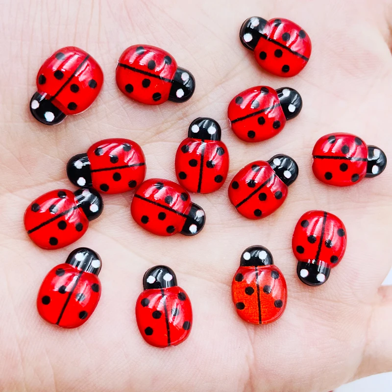 70Pcs New Resin Cute Cartoon Colorful Beautiful Red Beetle Flat Back Rhinestone Appliques DIY Wedding Scrapbook Craft A41